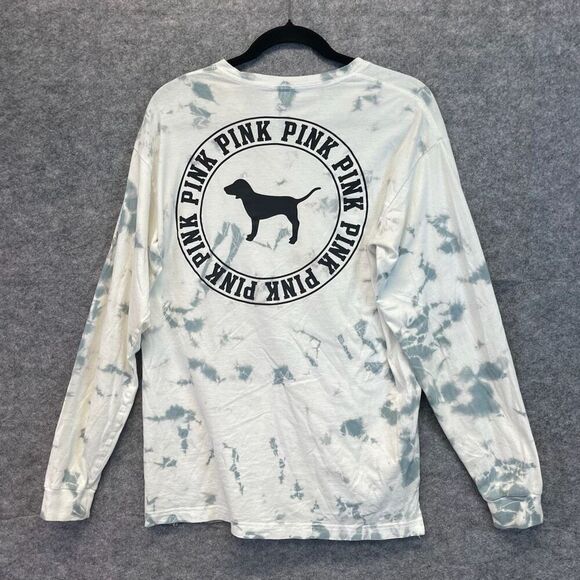 PINK VICTORIA'S SECRET Top Womens Small White Gray Tie Dye Long Sleeve Crew Neck - Picture 11 of 15